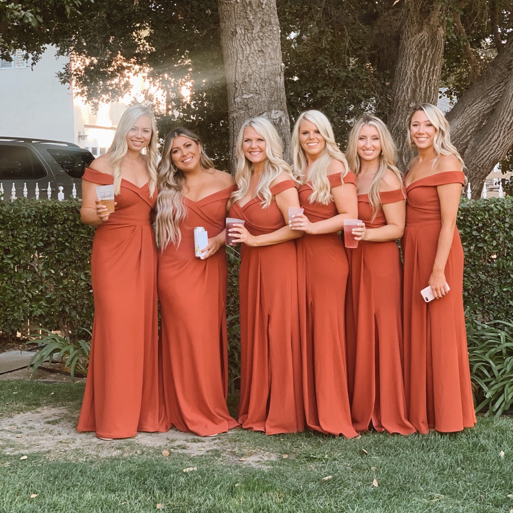 Elegant Off-Shoulder Rust Bridesmaid Dress - Women